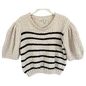 Striped Puff Sleeve Cropped Sweater Cream/Black M